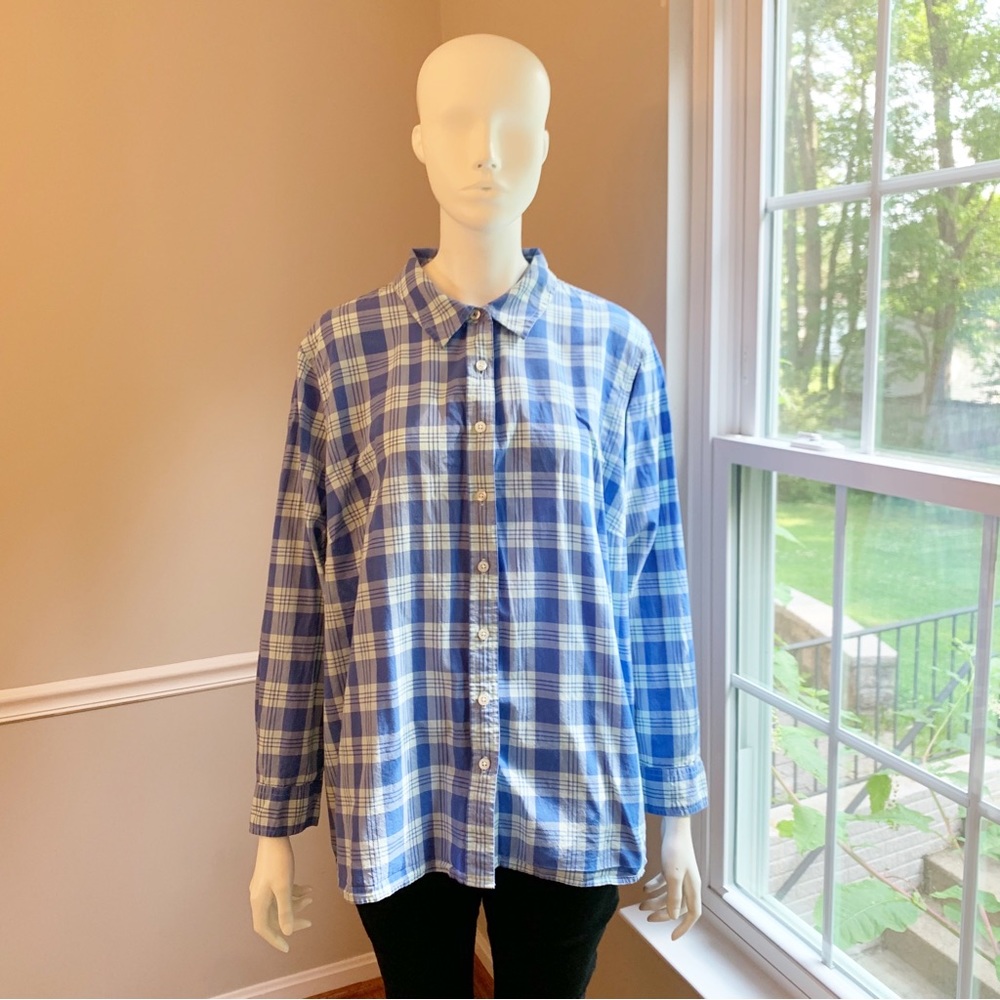 Talbots Blue Plaid Long Sleeve Button Down 3Xpetite